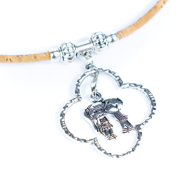 Couple Silhouette Clover Pendant Cork Necklace N-305-5