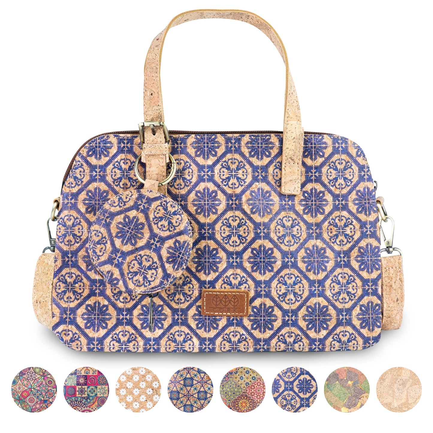 Printed Cork Handbag with Detachable Mini Zipper Purse & Shoulder Strap BAGD-667