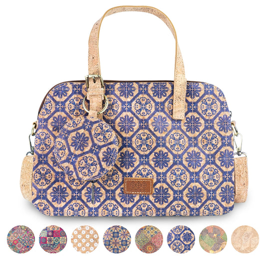 Printed Cork Handbag with Detachable Mini Zipper Purse & Shoulder Strap BAGD-667