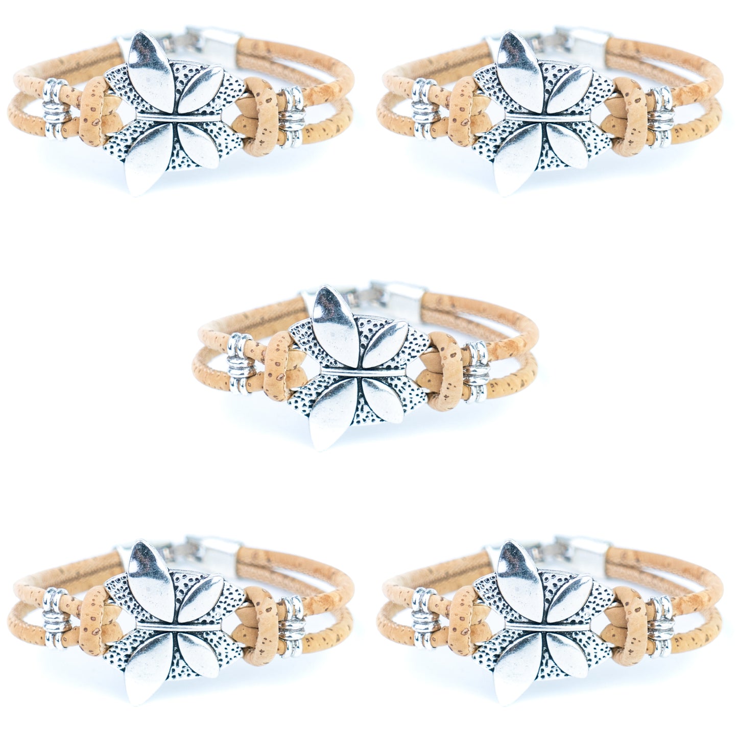 Natural Cork Bracelet with Silver-Tone Leaf Design  BR-535-A-5