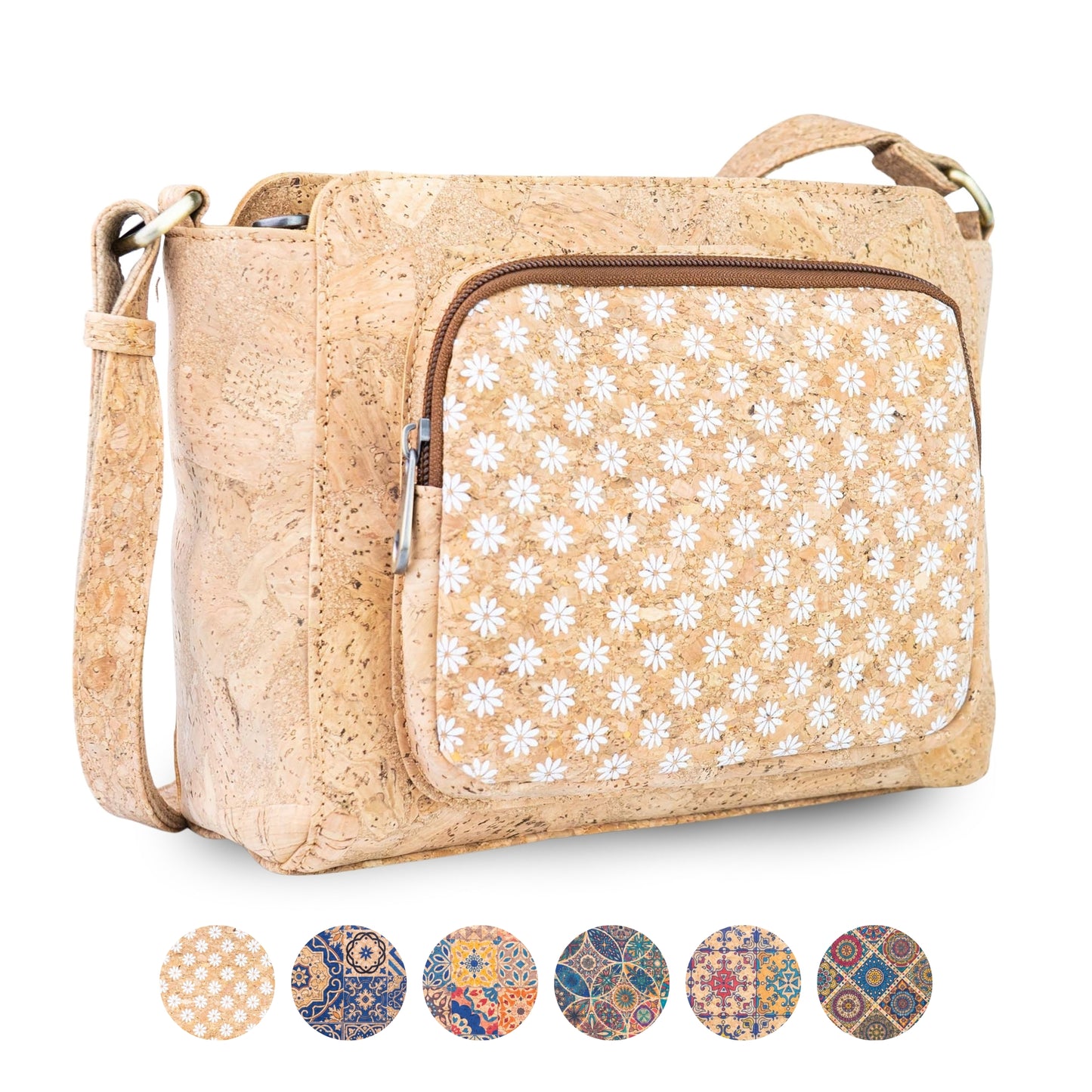 Natural Cork Crossbody Bag with Printed Front Pocket BAGD-658