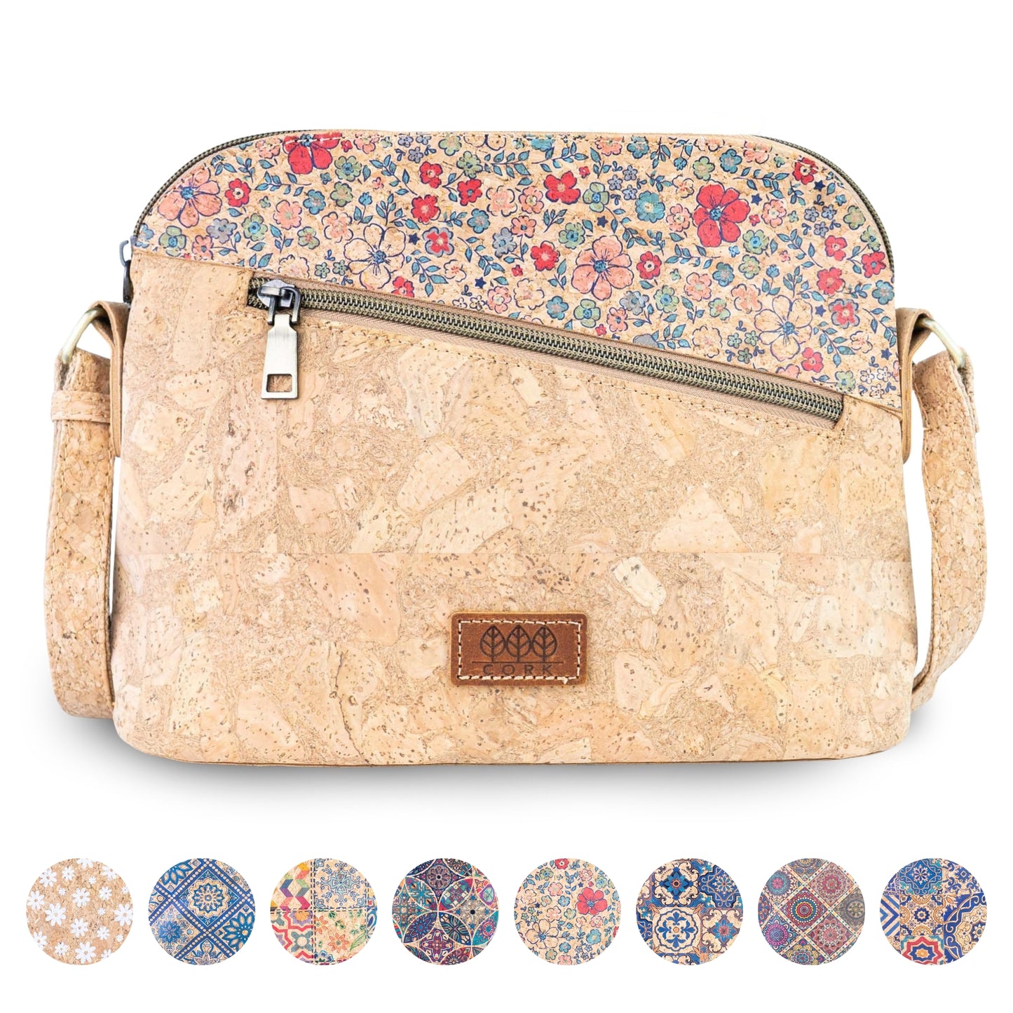 Natural Cork Crossbody Bag with Printed Accent BAGD-659