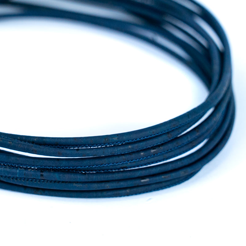 3MM round dark blue cork cord  COR-635(10 meters)