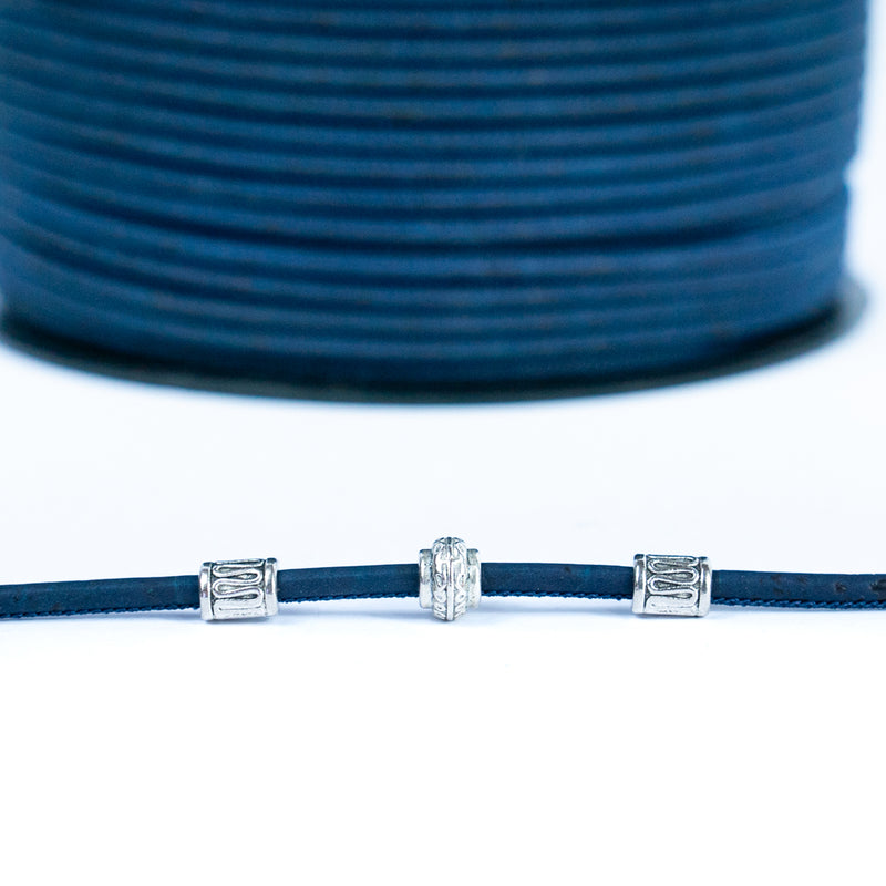 3MM round dark blue cork cord  COR-635(10 meters)