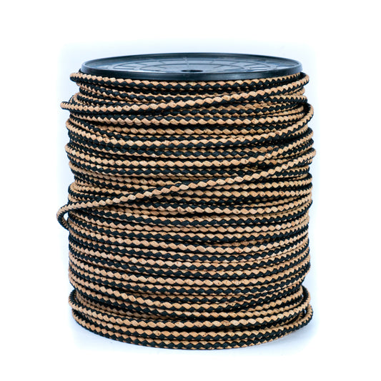 About 5mm Round Natural with  black color cork Braided cork cord COR-501A (5 meters)