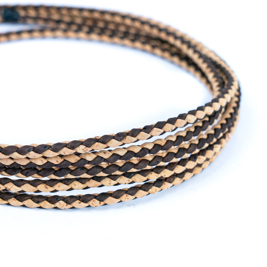 About 5mm Round Natural with  Brown color cork Braided cork cord COR-538A (5 meters)