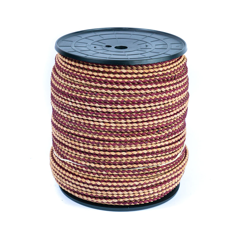 About 5mm Round Natural with red color cork Braided cork cord  COR-311A(5 meters)