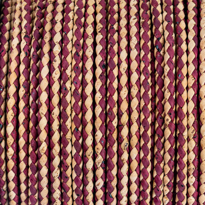 About 5mm Round Natural with red color cork Braided cork cord  COR-311A(5 meters)