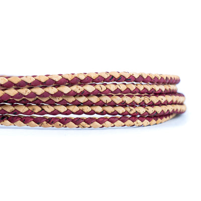 About 5mm Round Natural with red color cork Braided cork cord  COR-311A(5 meters)