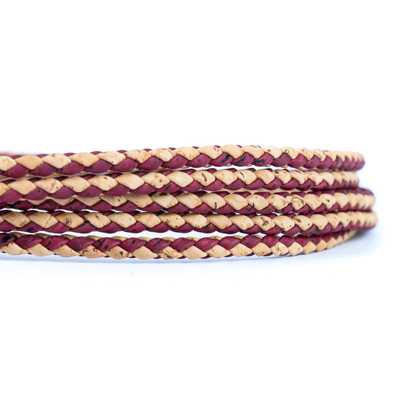 About 5mm Round Natural with red color cork Braided cork cord  COR-311A(5 meters)