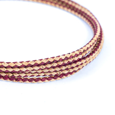 About 5mm Round Natural with red color cork Braided cork cord  COR-311A(5 meters)