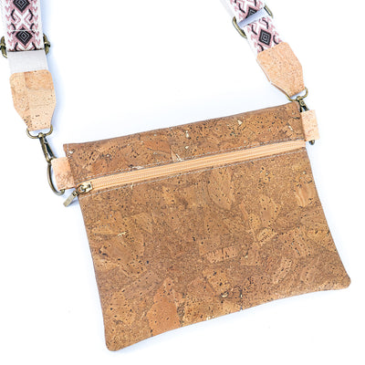 Tobacco-Colored Cork Crossbody Bag with Detachable Wide Strap and Heart-Shaped Snap Closure BAGP-281