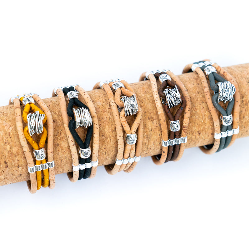 Colored cork thread Handmade  Cork Bracelet for men ,Men&