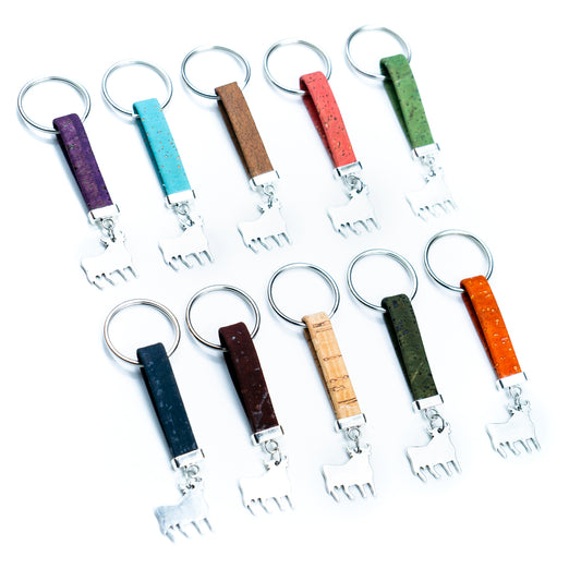 10MM flat natural colored cork cord and bull pendant handmade cork keychain  I-04-B-MIX-10