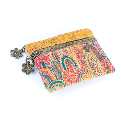 Flash Sale-Charming Printed Cork Women's 3-Zipper Coin Purse (8units)