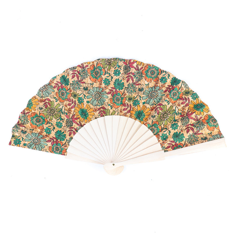 12units-Cork Antique Wooden Folding Hand Fan  L-1040A-12