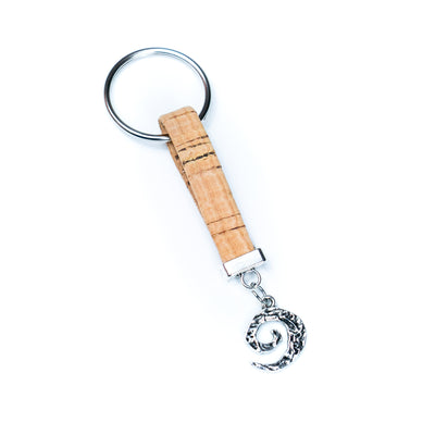 10MM flat natural colored cork cord and l pendant handmade cork keychain  I-04-C-MIX-10