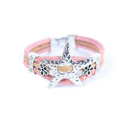 3MM round cork wire and alloy hardware starfish and flowers handmade fashion ladies braceletBR-453-MIX-5