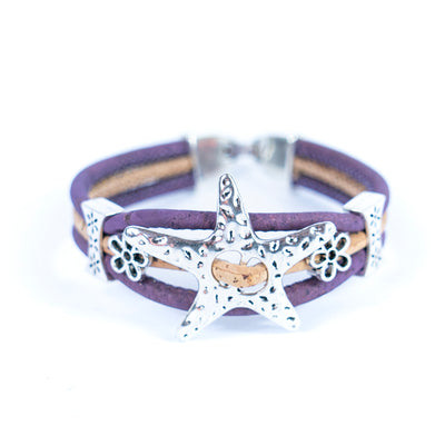 3MM round cork wire and alloy hardware starfish and flowers handmade fashion ladies braceletBR-453-MIX-5