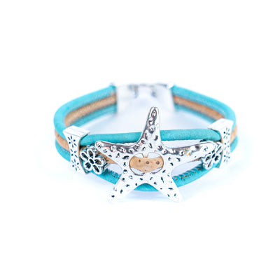 3MM round cork wire and alloy hardware starfish and flowers handmade fashion ladies braceletBR-453-MIX-5