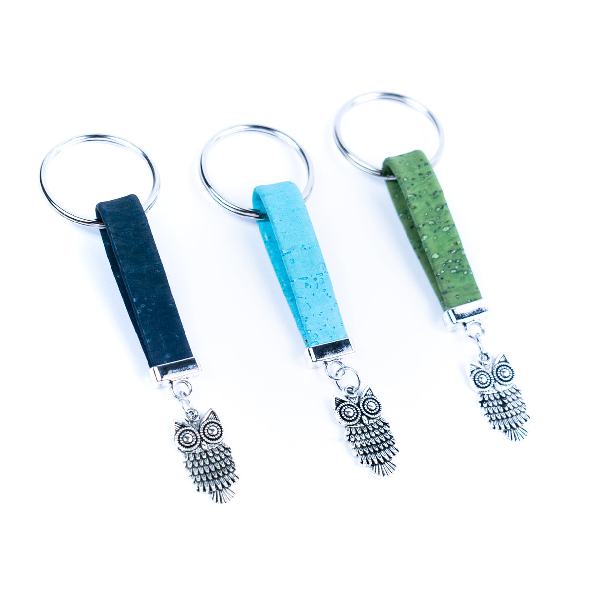 Natural colored cork cord and owl pendant handmade keychain I-086-MIX-10