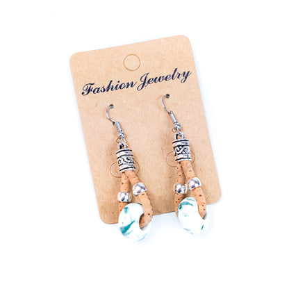 Natural cork and colorful ceramic beads handmade women's earrings-ER-151-MIX-5
