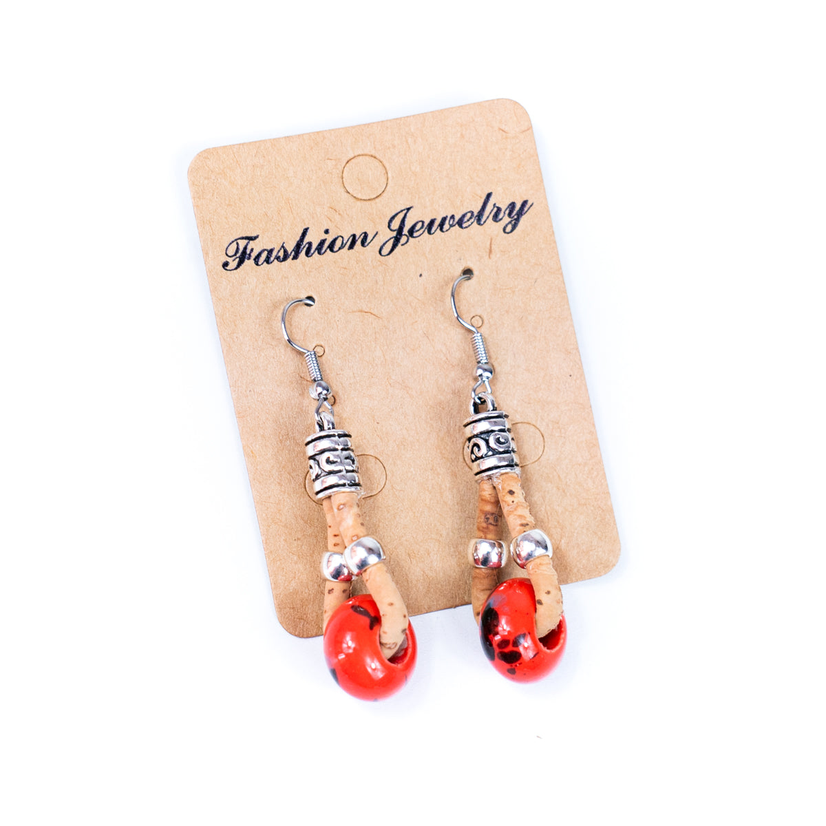 Natural cork and colorful ceramic beads handmade women's earrings-ER-151-MIX-5