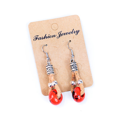 Natural cork and colorful ceramic beads handmade women's earrings-ER-151-MIX-5