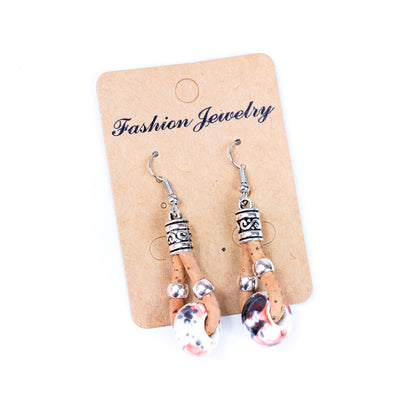 Natural cork and colorful ceramic beads handmade women's earrings-ER-151-MIX-5