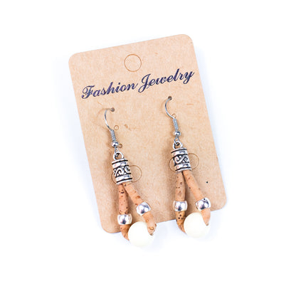 Natural cork and colorful ceramic beads handmade women's earrings-ER-150-MIX-5