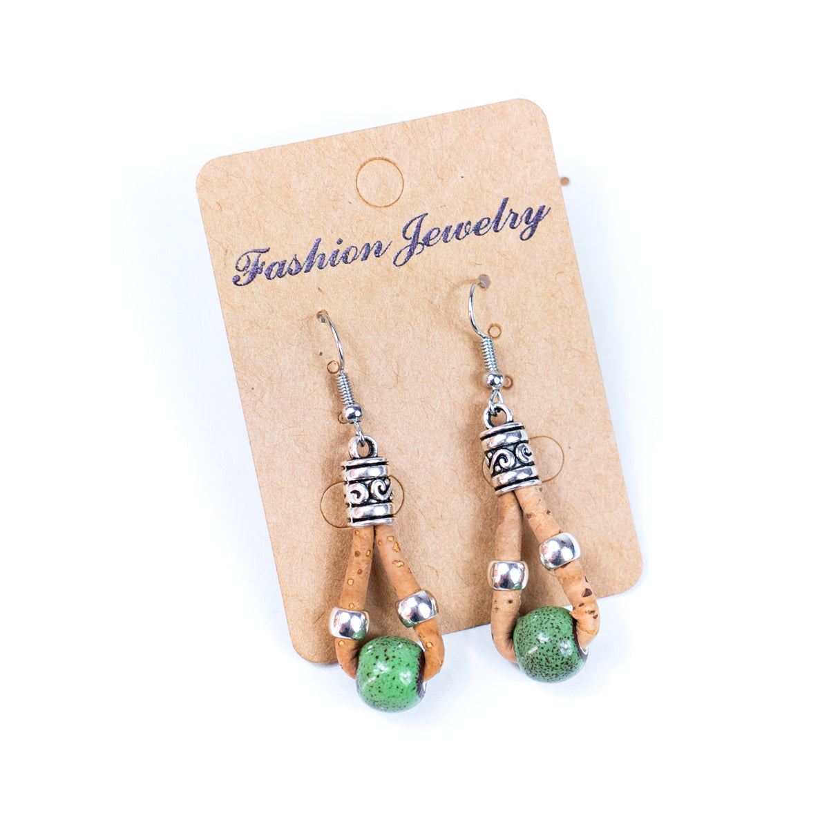 Natural cork and colorful ceramic beads handmade women's earrings-ER-150-MIX-5