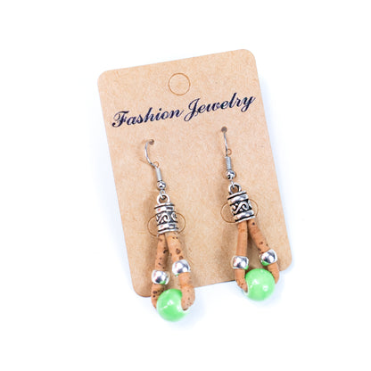 Natural cork and colorful ceramic beads handmade women's earrings-ER-150-MIX-5