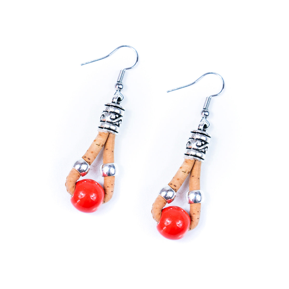 Natural cork and colorful ceramic beads handmade women's earrings-ER-150-MIX-5