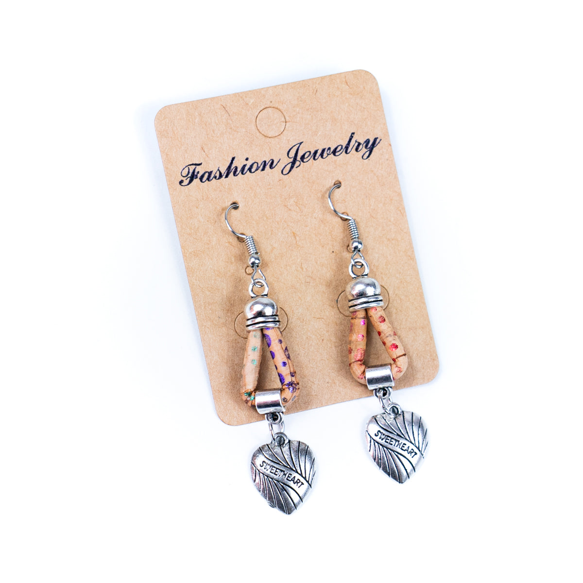 Natural Handmade Cork heart Earrings for Women-ER-158-MIX-5