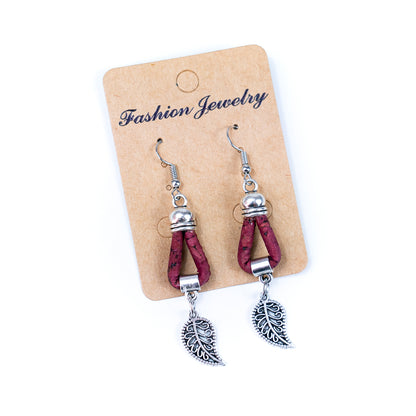 Natural Handmade Cork small leaves Earrings for Women-ER-159-MIX-5