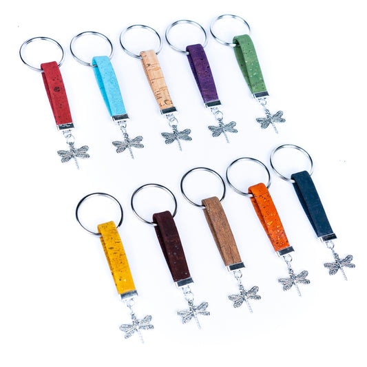 Colorful cork and dragonfly handmade keychains I-089-MIX-10