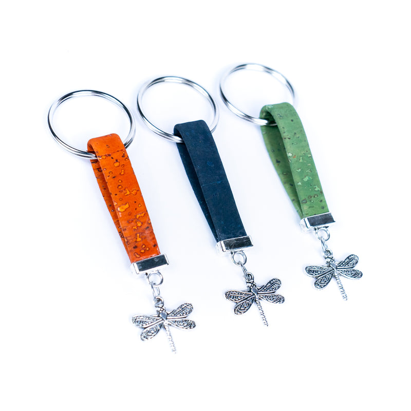 Colorful cork and dragonfly handmade keychains I-089-MIX-10