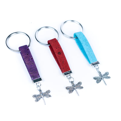 Colorful cork and dragonfly handmade keychains I-089-MIX-10