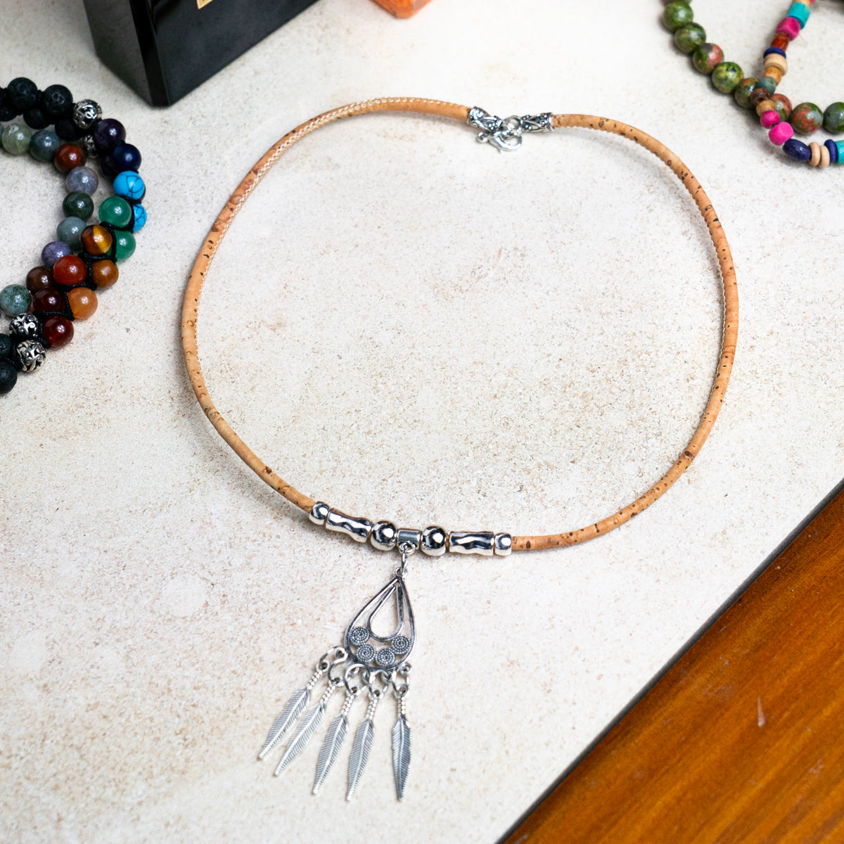 natural cork  handmade women's cork necklace N-183-5