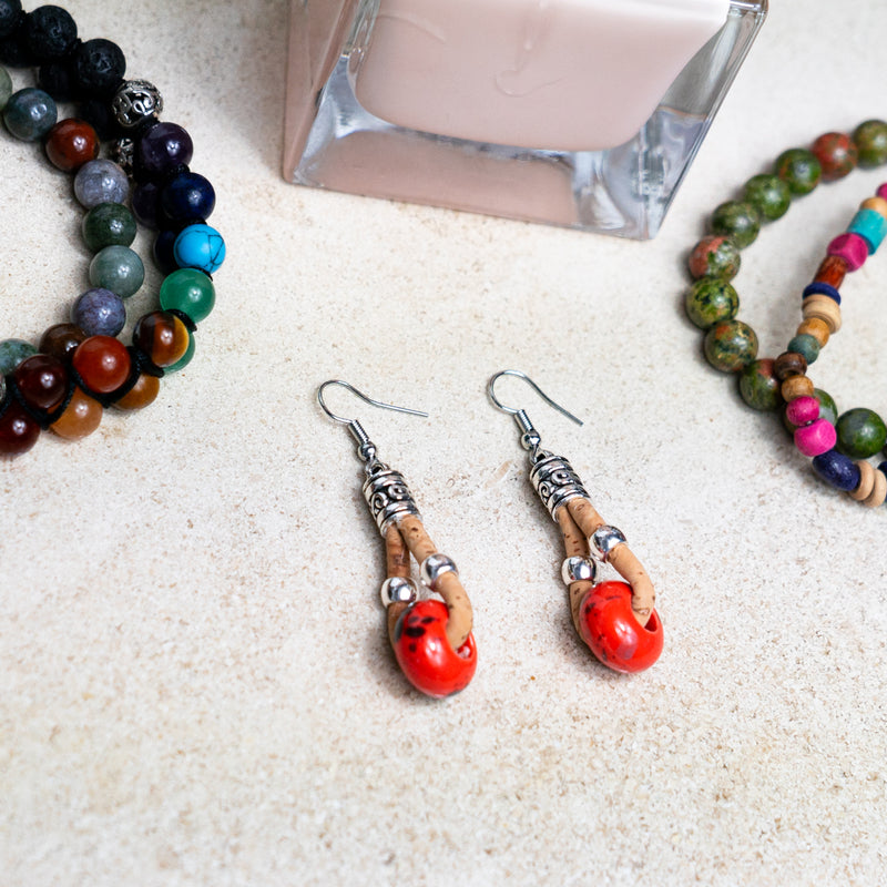 Natural cork and colorful ceramic beads handmade women&