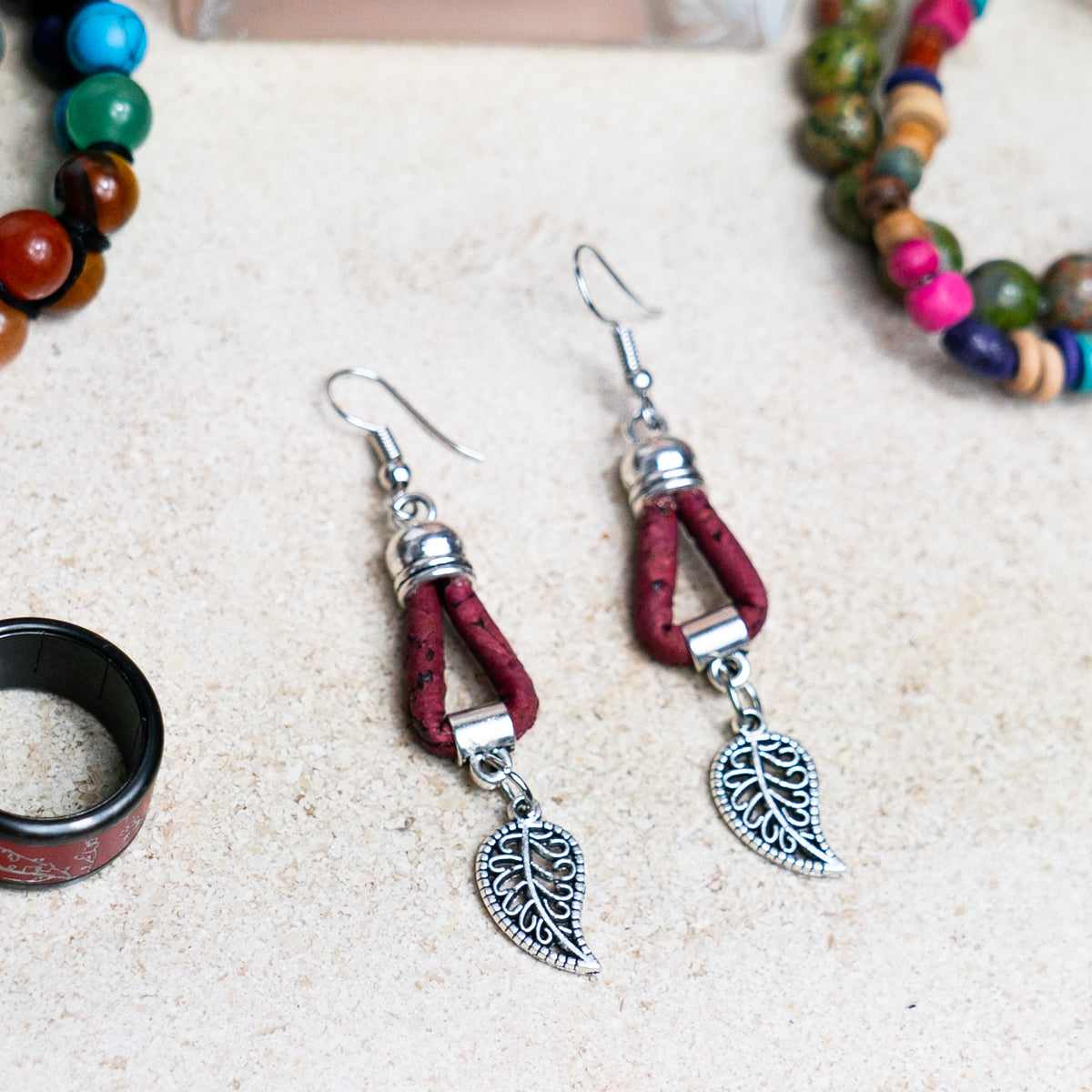 Natural Handmade Cork small leaves Earrings for Women-ER-159-MIX-5