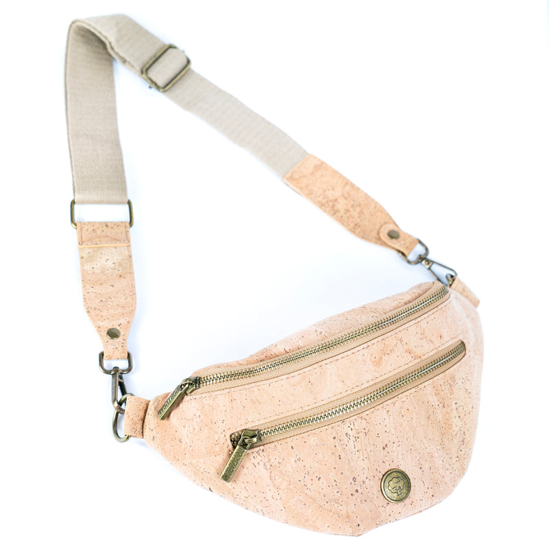 Natural Cork Sling Bag for Women with Adjustable Strap and Metal Zippers SLING-BAG-2312