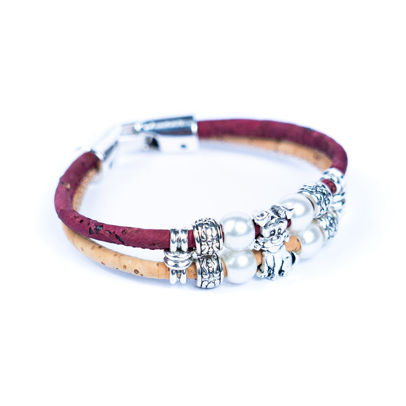 3MM round Colored cork thread with dog alloy accessories Handmade Bracelet BR-443-MIX-5
