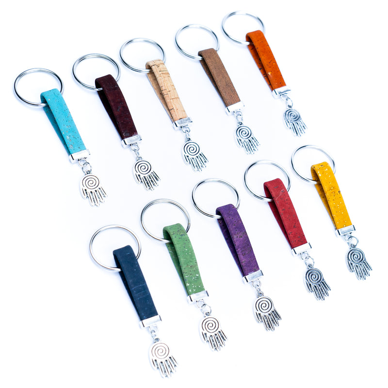 Colorful cork and Hand of Fatima accessories handmade keychains I-094-MIX-10