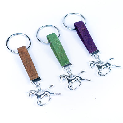 Colorful cork and horse accessories handmade keychains I-095-MIX-10