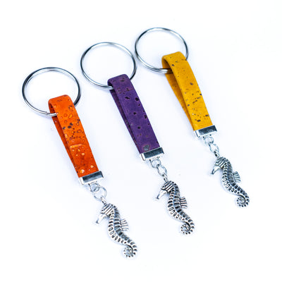 Colorful cork and seahorse accessories handmade keychains I-097-MIX-10