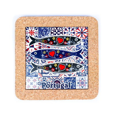 (5units)Cork with Ceramic Ethnic Portuguese Azulejo coasters- L-851