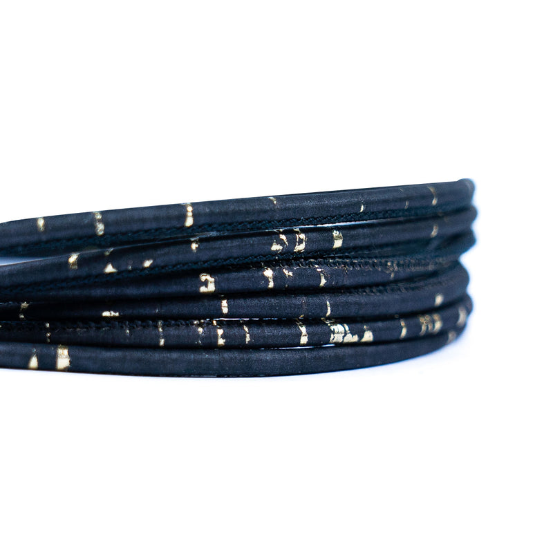 3mm round black and gold cork cord  COR-629(10 meters)
