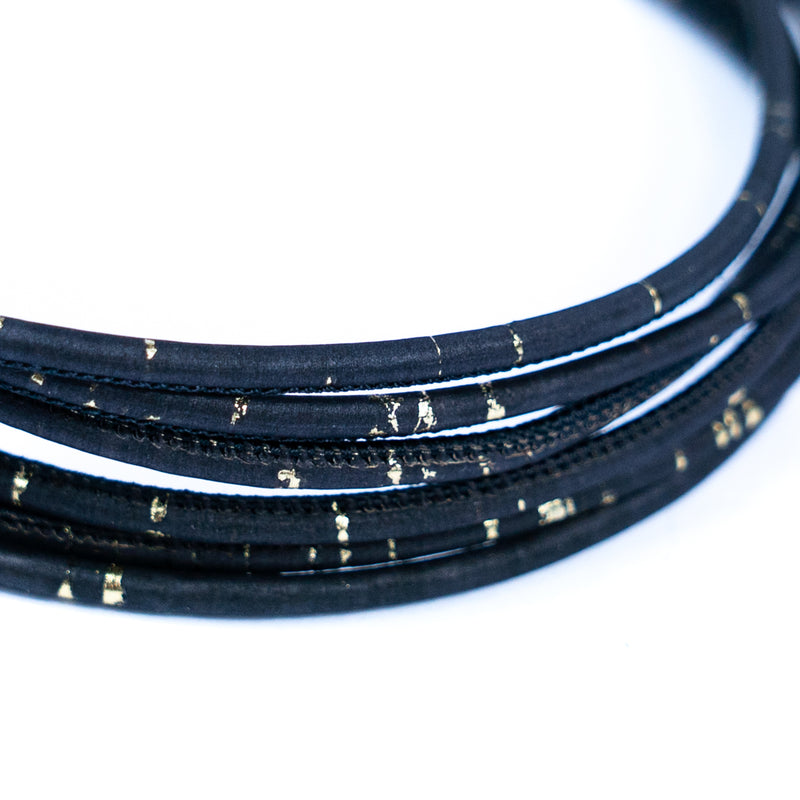 3mm round black and gold cork cord  COR-629(10 meters)
