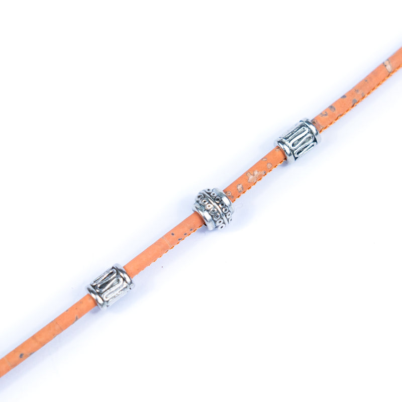 3MM round orange cork cord   COR-630(10 meters)